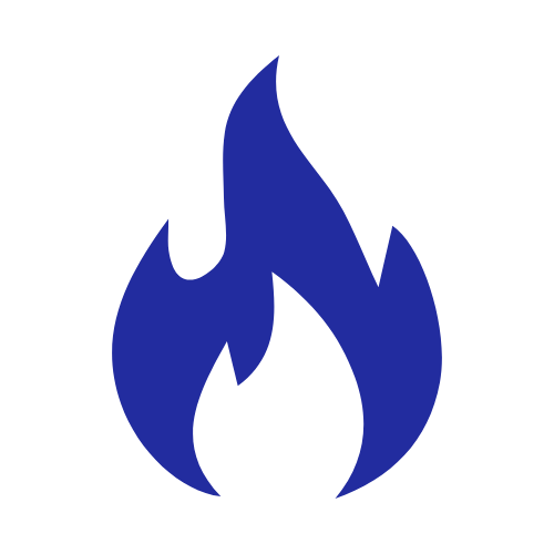 Blue flame icon on a black background.