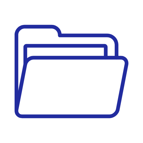 Outline illustration of a file folder in blue.