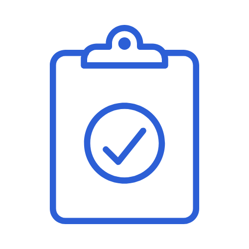 Checklist clipboard icon with a checkmark inside a circle