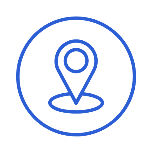 Blue location pin icon inside a circle, representing map or location marker.
