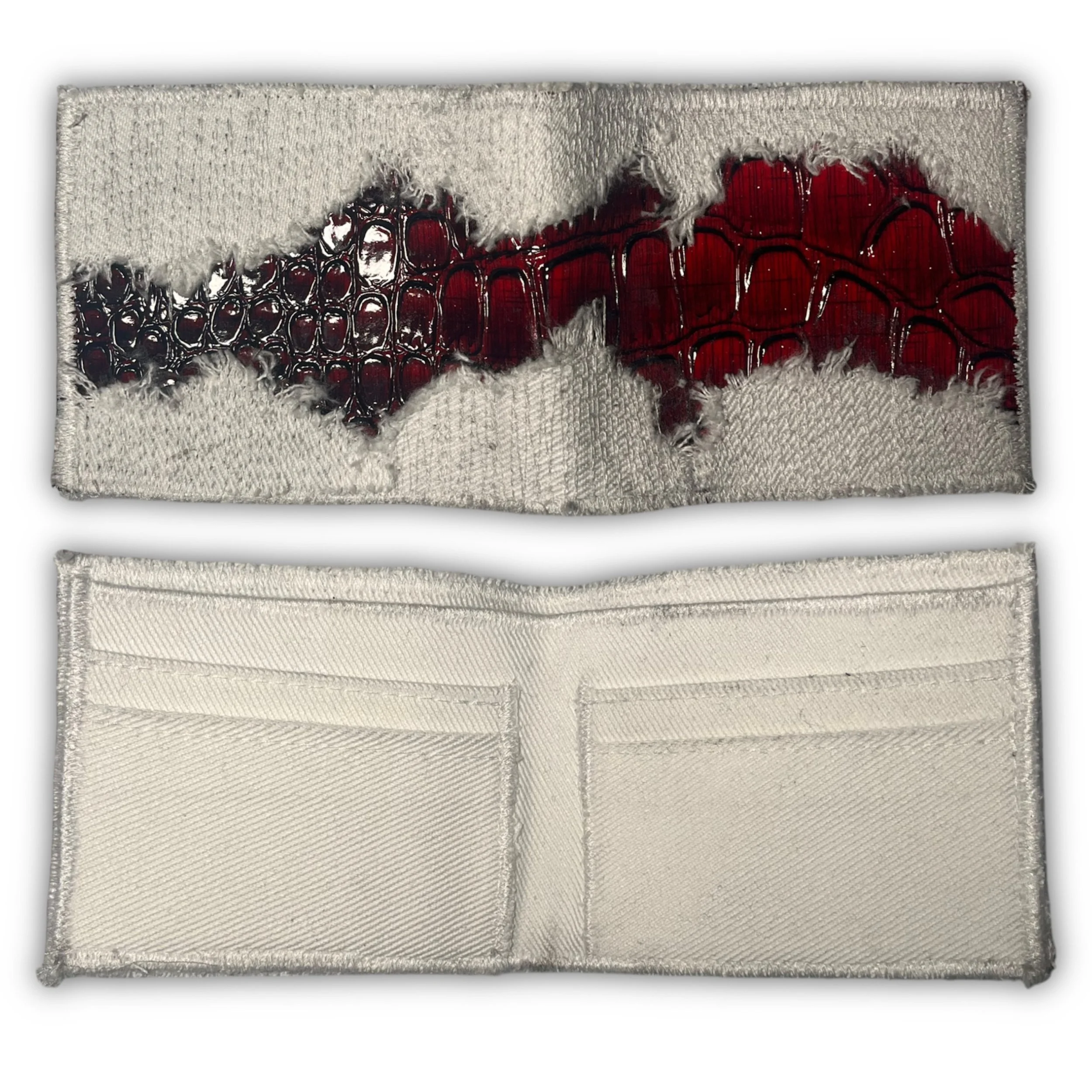 White and Red Shredding Croc Wallet