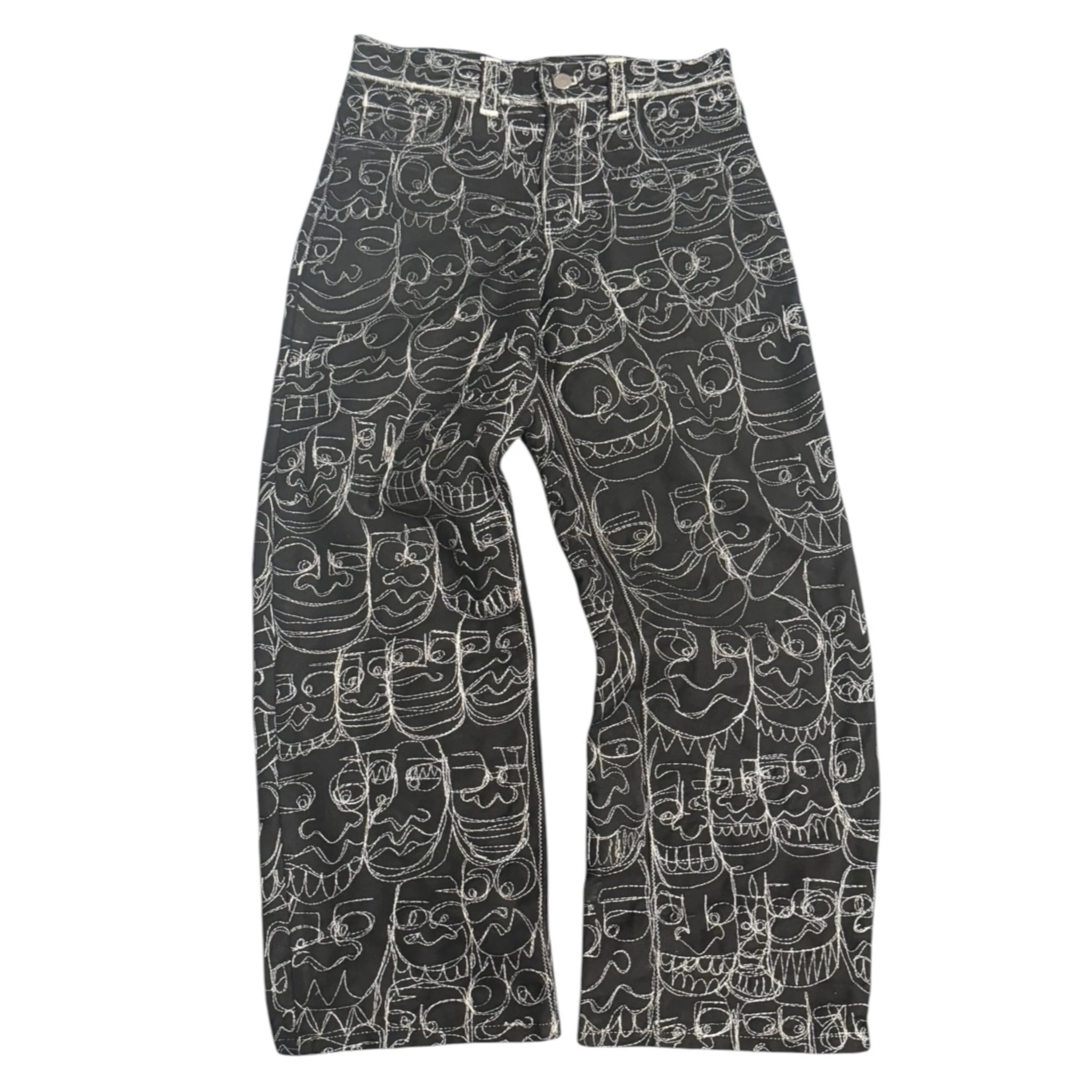 Black Freehand Face Jeans