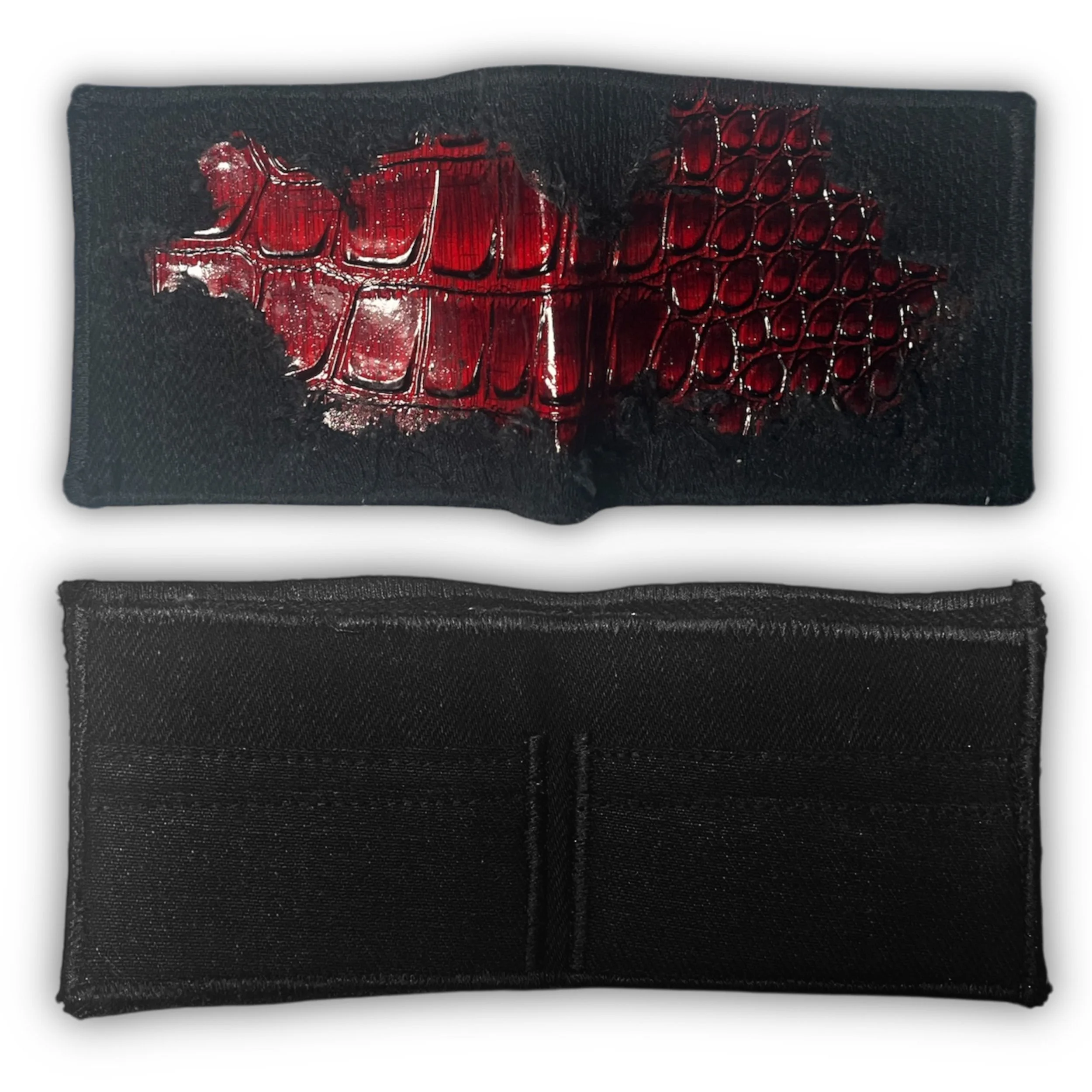 Red and Black Shredding Croc Wallet