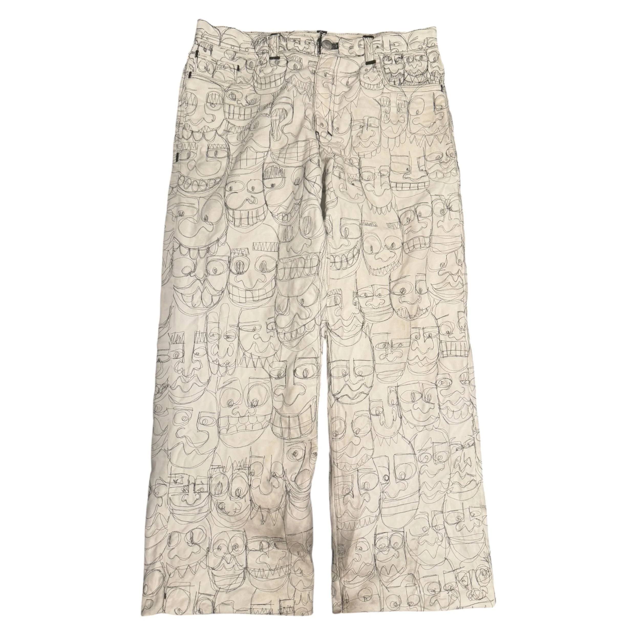 White Freehand Face Jeans