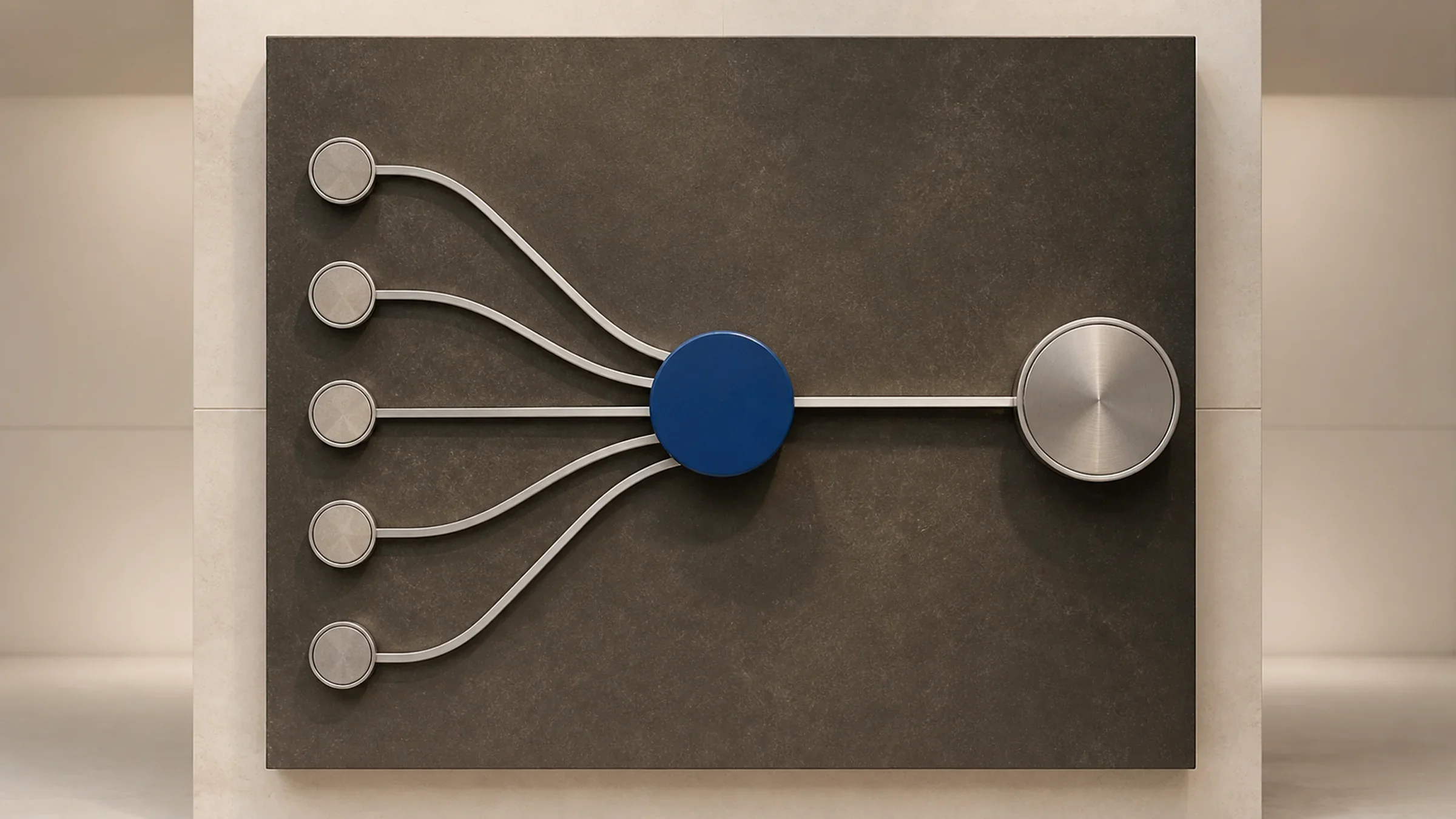 Multiple informed inputs converge on one accountable owner, followed by one clear handoff toward the outcome.