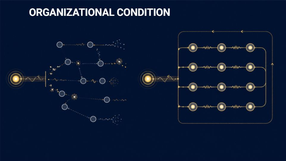 A strategic message fragmenting across disconnected teams before becoming a shared communication loop.
