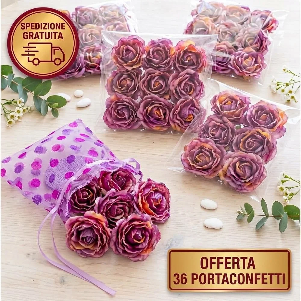 Set 36 Rose Portaconfetti Purple per Bomboniere Fai da Te (6 Confezioni da 6 Pz)