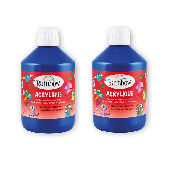 Lotto 2 Bottiglie Colore Acrilico Rainbow 500 ml Blu Scuro - Scorta Fai da Te