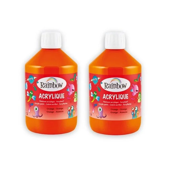 Lotto 2 Bottiglie Colore Acrilico Rainbow 500 ml Arancione - Scorta Fai da Te