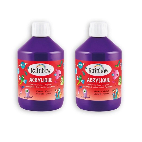 Lotto 2 Bottiglie Colore Acrilico Rainbow 500 ml Violetto - Scorta Fai da Te
