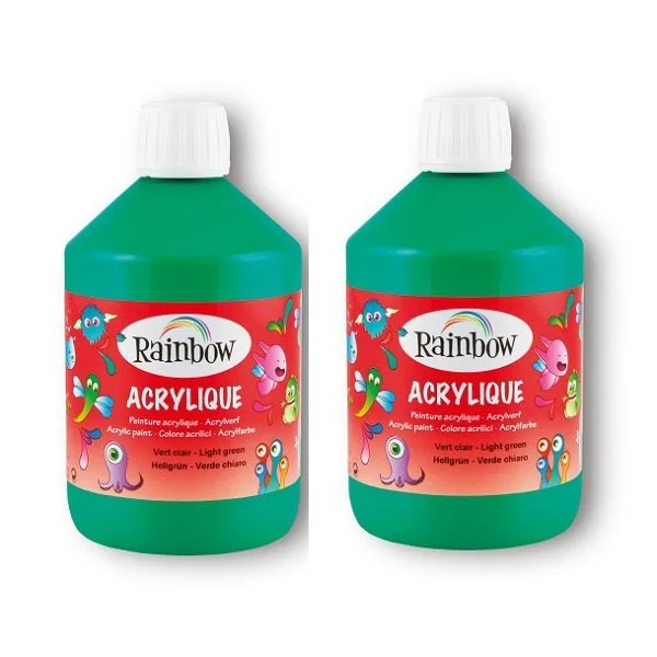Lotto 2 Bottiglie Colore Acrilico Rainbow 500 ml Verde Chiaro - Scorta Fai da Te