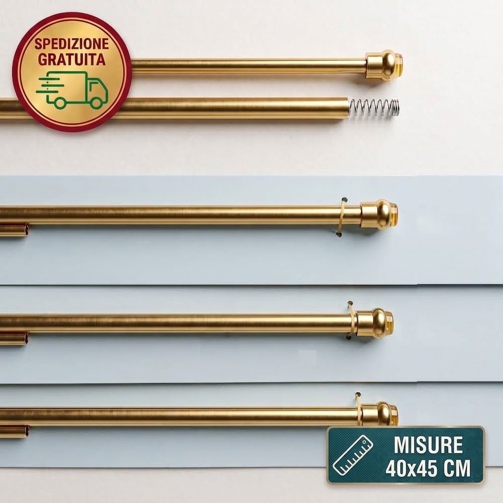 Set 4 Aste per Tende a Vetro Estendibili (40-45 cm) Senza Foro – Metallo Dorato