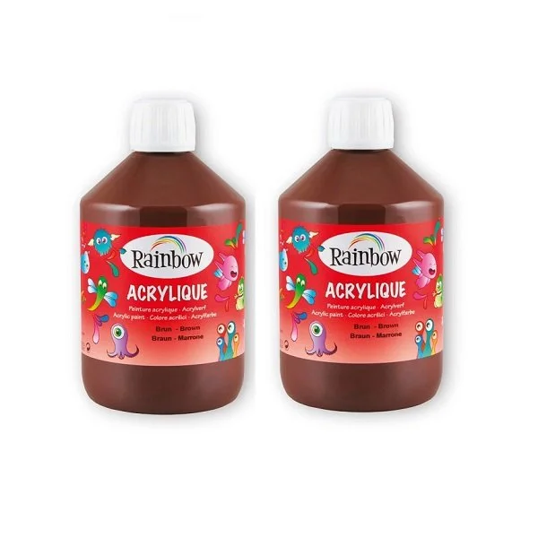 Lotto 2 Bottiglie Colore Acrilico Rainbow 500 ml Marrone - Scorta Fai da Te