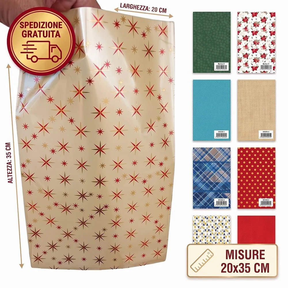 Set 24 Buste Regalo Natalizie in PPL (20x35 cm) – Fantasie Assortite Made in Italy