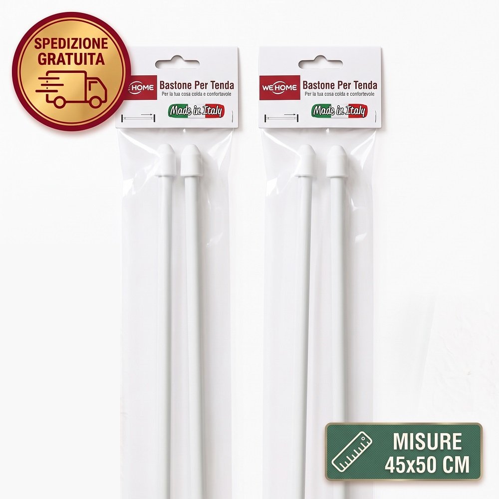 Set 4 Bacchette Estensibili per Tende a Vetro (45–50 cm, Ø 7 mm) – Metallo Bianco
