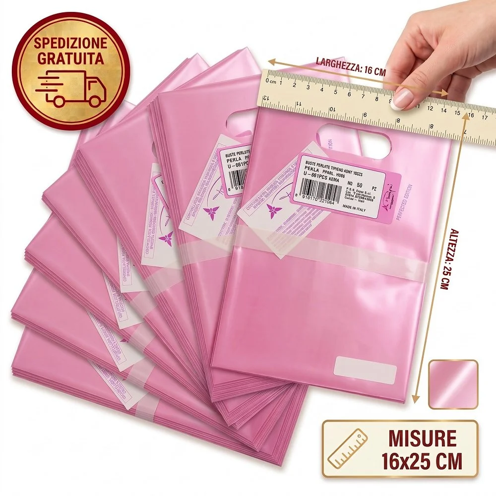 Confezione 25 Buste Regalo Perlate Rosa (16x25 cm) – Sacchetti Eleganti per Feste