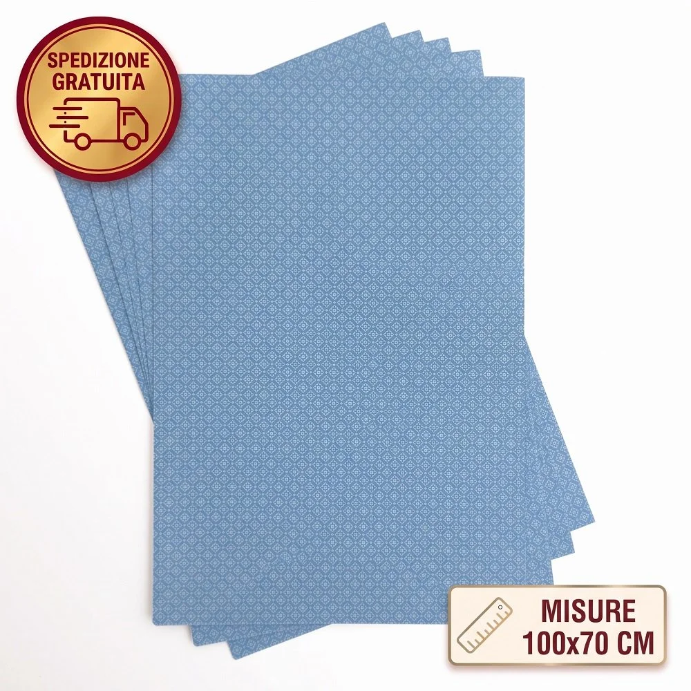 Lotto 20 Fogli Carta da Regalo Fantasia Geometrica Celeste (100x70 cm - 80g) – Carta per Confezioni e Feste
