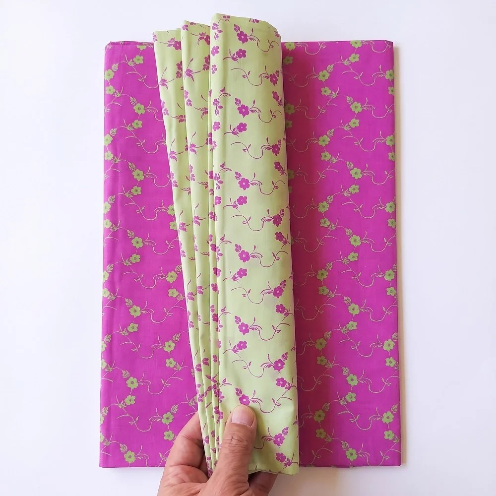 Set 10 Buste Regalo Perlate Bifacciali 25x40 cm – Fantasia Floreale Floriade (Fucsia e Verde Mela)
