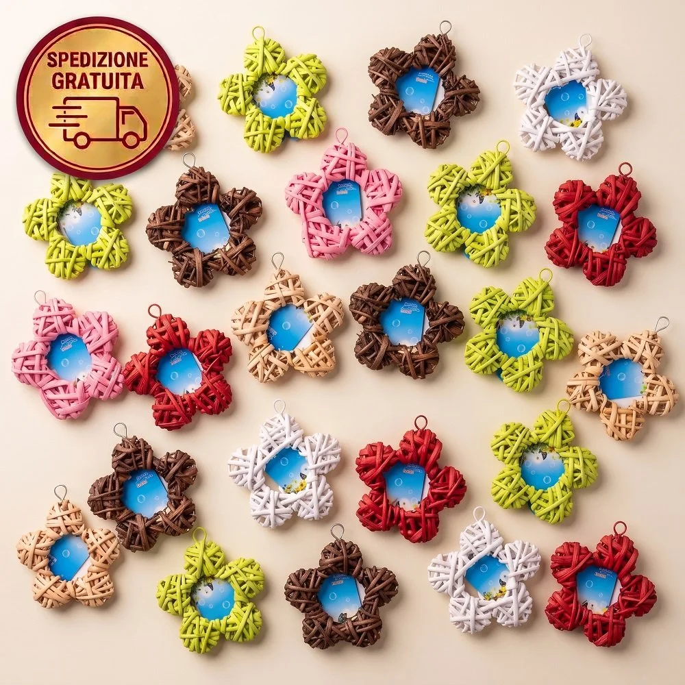 Set 24 Stelle in Rattan Assortite 8 cm – Decorazioni Natalizie e Shabby Chic
