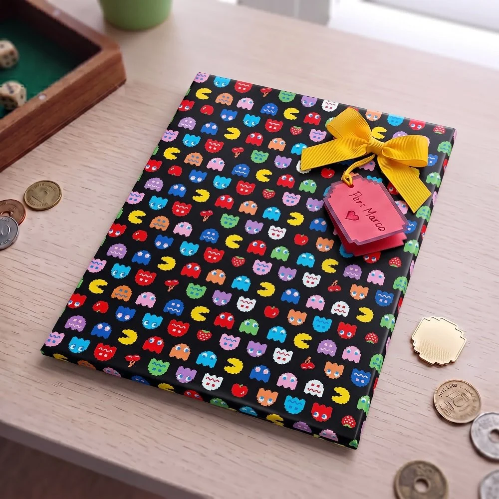 Set 10 Buste Regalo Pac-Man Retrogaming 35x50 cm – Fondo Nero Multicolore
