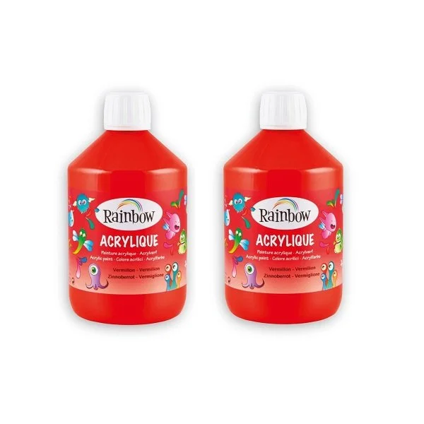 Lotto 2 Bottiglie Colore Acrilico Rainbow 500 ml Vermiglione - Scorta Fai da Te