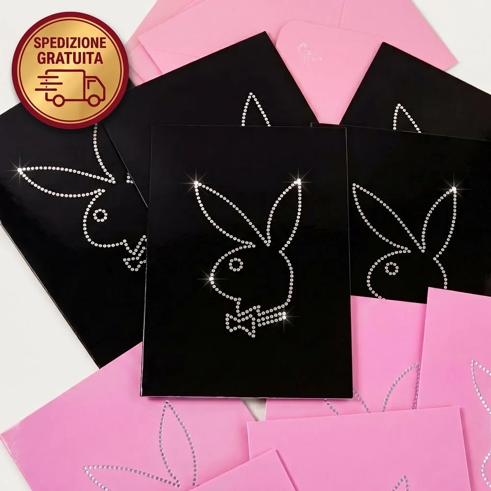 Set 10 Cartoline Playboy Vintage (5 Nere / 5 Rosa) con Buste Rosa – Stock d'Epoca 1990 (NOS)