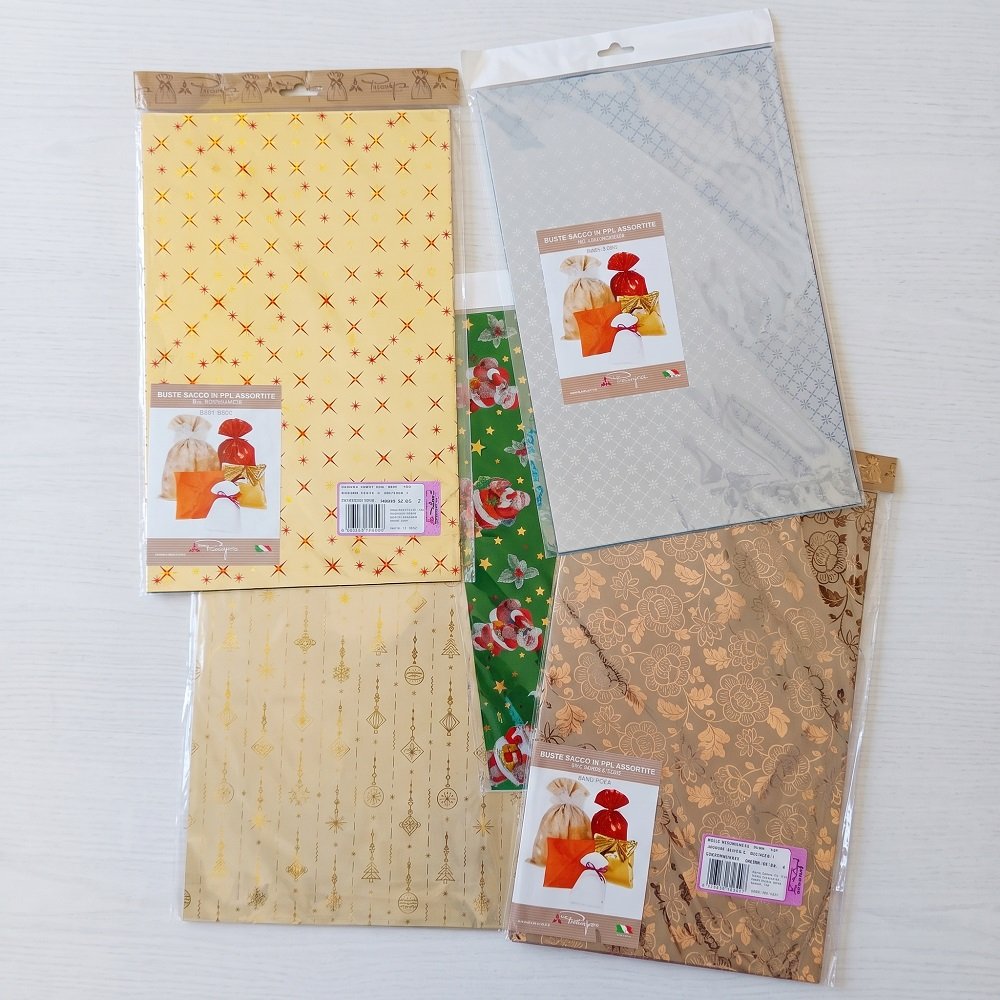 Set 30 Buste Regalo Natalizie 25x40 cm in PPL a Sacco Assortite