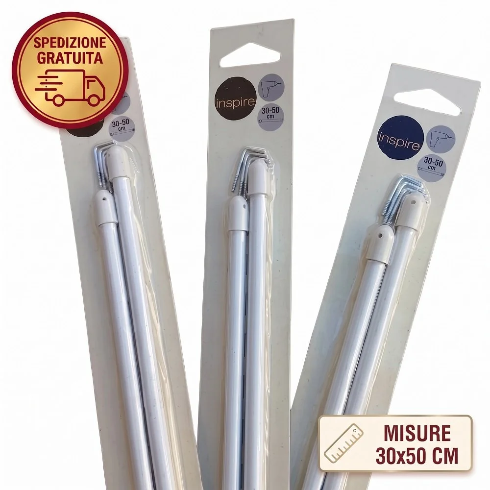 Set 6 Bacchette per Tende a Vetro Inspire Estensibili (30-50 cm) – Bianco