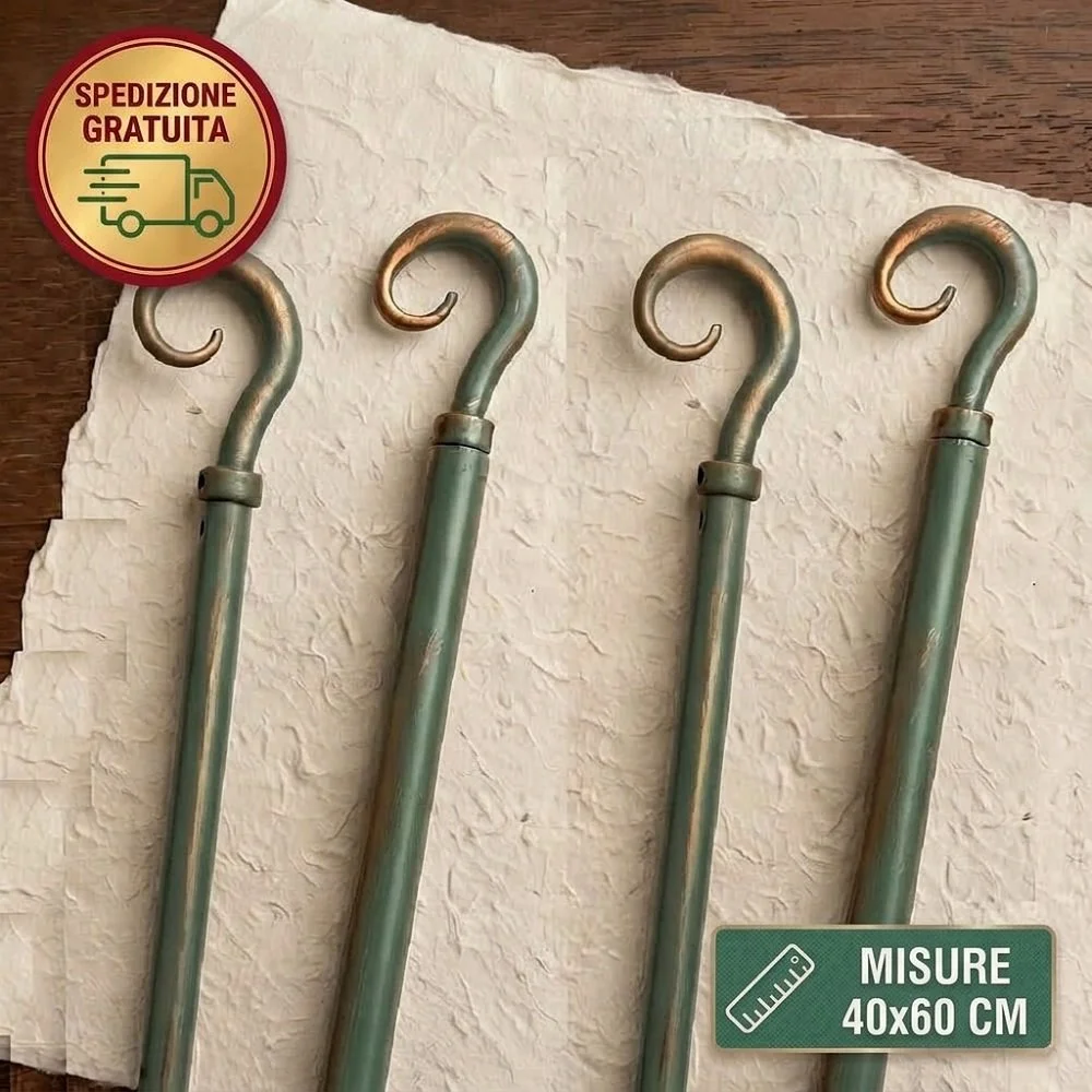 Set 4 Bastoni Tende Estensibili (40-60 cm) in Ferro Battuto Verde Shabby Chic