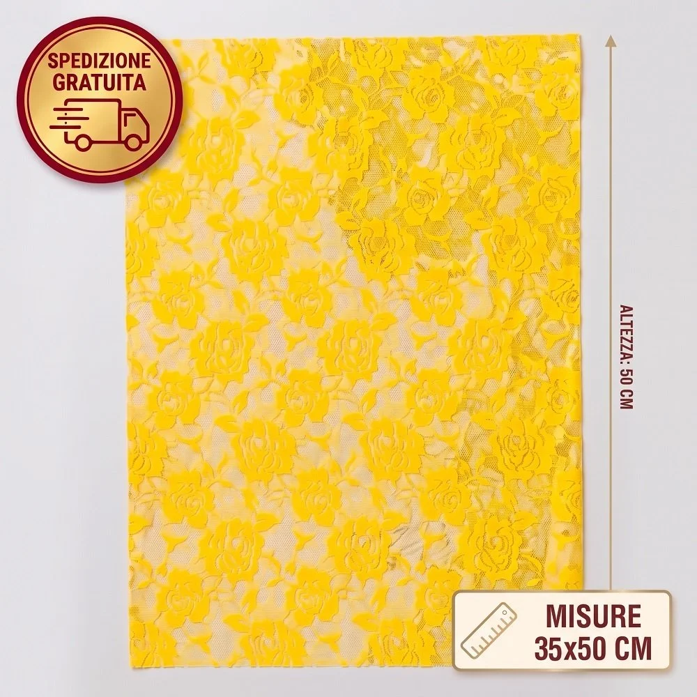 Set 20 Buste Regalo Chantilly Gialle 35x50 cm – Trama Pizzo Floreale ad Effetto Trasparenza