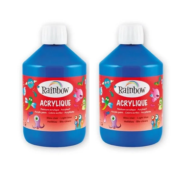 Lotto 2 Bottiglie Colore Acrilico Rainbow 500 ml Blu Chiaro - Scorta Fai da Te