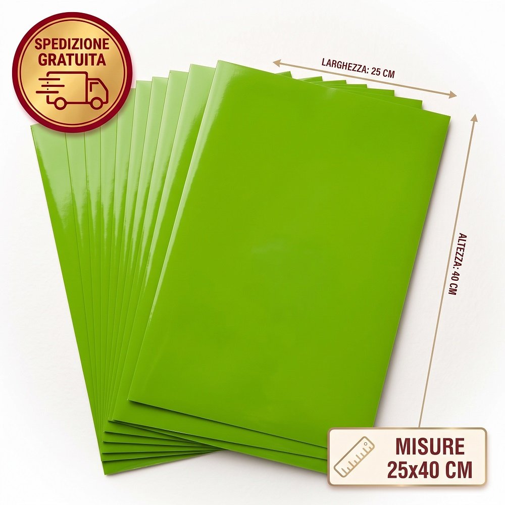 Set 10 Buste Regalo Lucide Verde Mela (25x40 cm) – Buste Plastificate per Confezioni e Feste