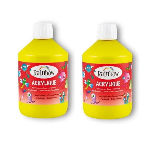 Lotto 2 Bottiglie Colore Acrilico Rainbow 500 ml Giallo - Scorta Fai da Te