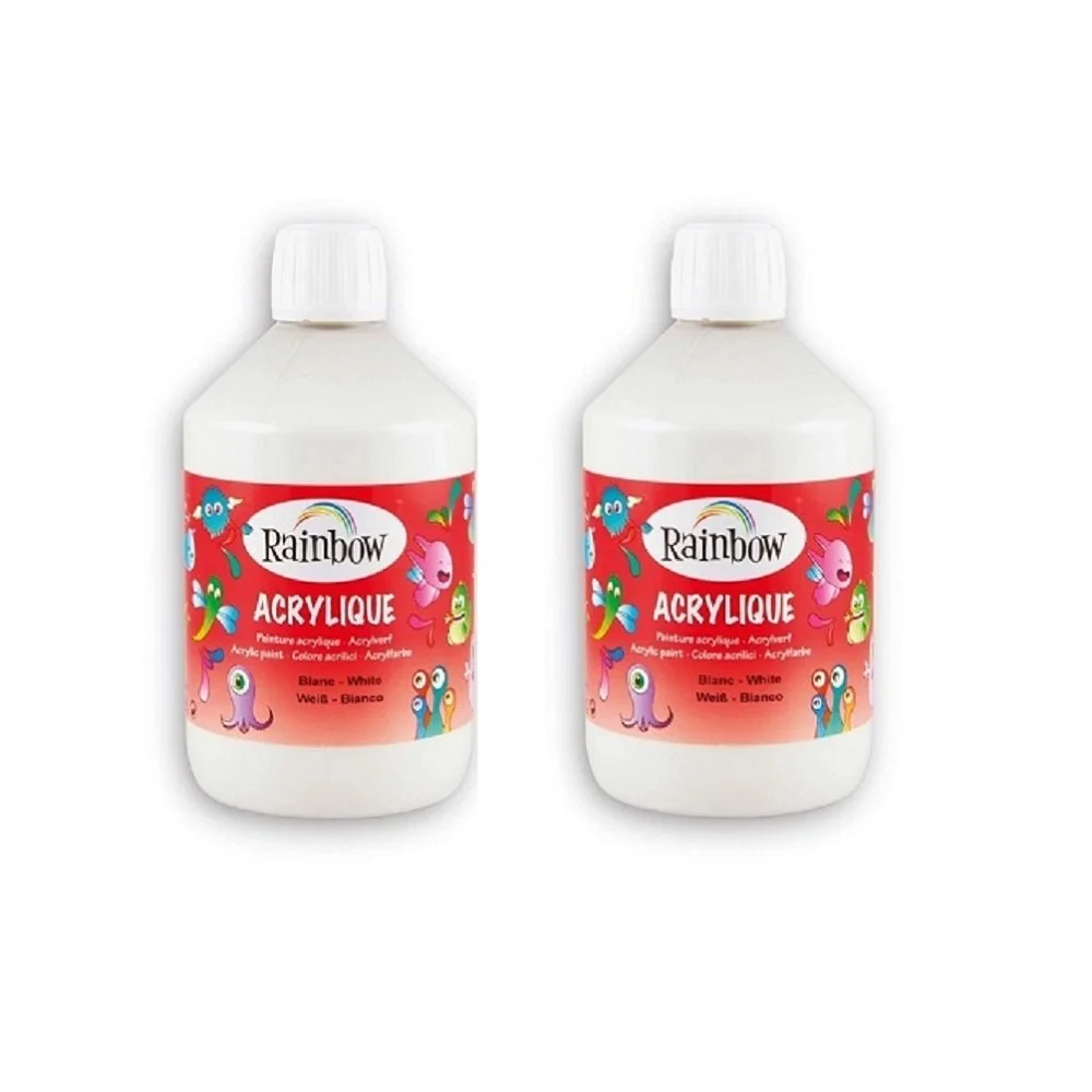 Lotto 2 Bottiglie Colore Acrilico Rainbow Bianco 500 ml