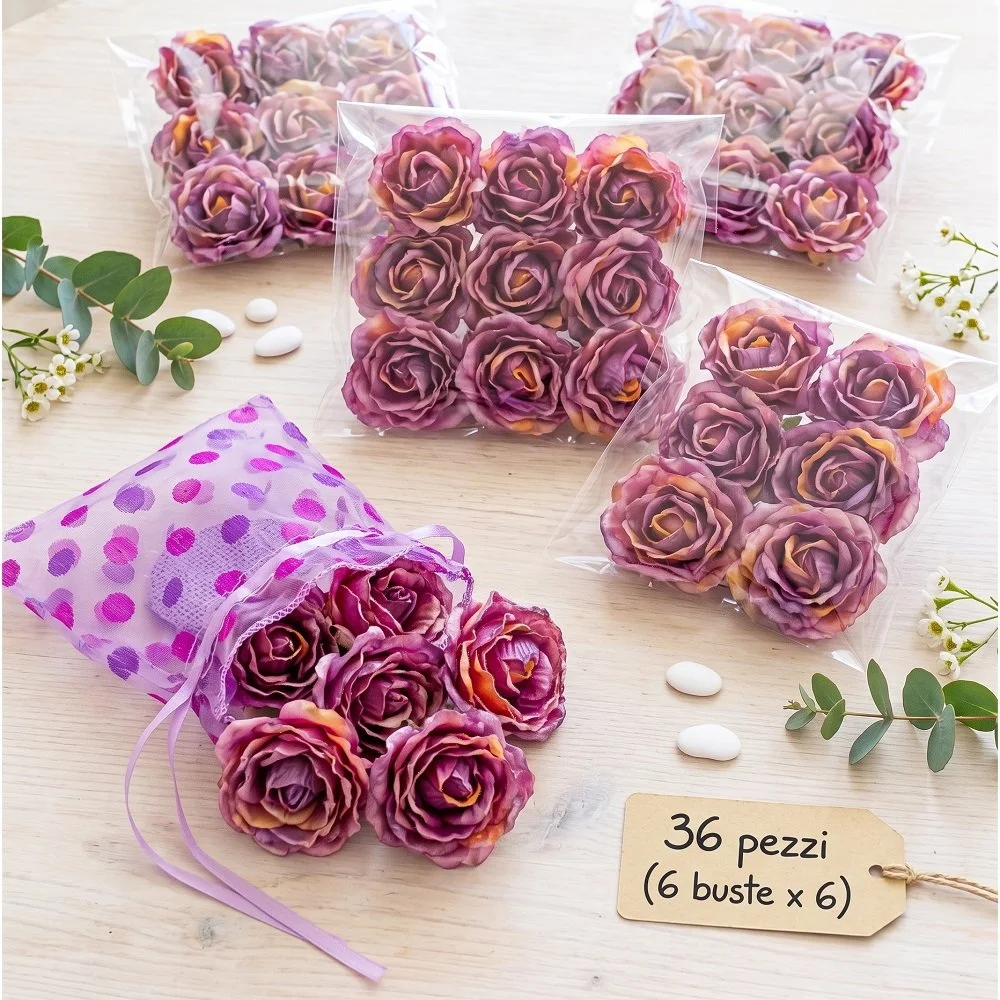 Set 36 Rose Portaconfetti Purple per Bomboniere Fai da Te (6 Confezioni da 6 Pz)