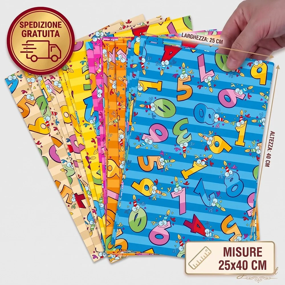 Set 50 Buste Regalo Festa in PPL/PVC 25x40 cm - 5 Colori Assortiti