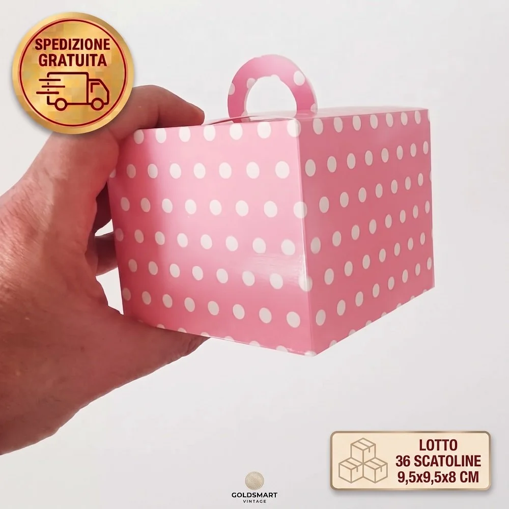 Set 36 Scatoline Portaconfetti e Bomboniere Rosa a Pois (8x9,5 cm) – Cartoncino Festa