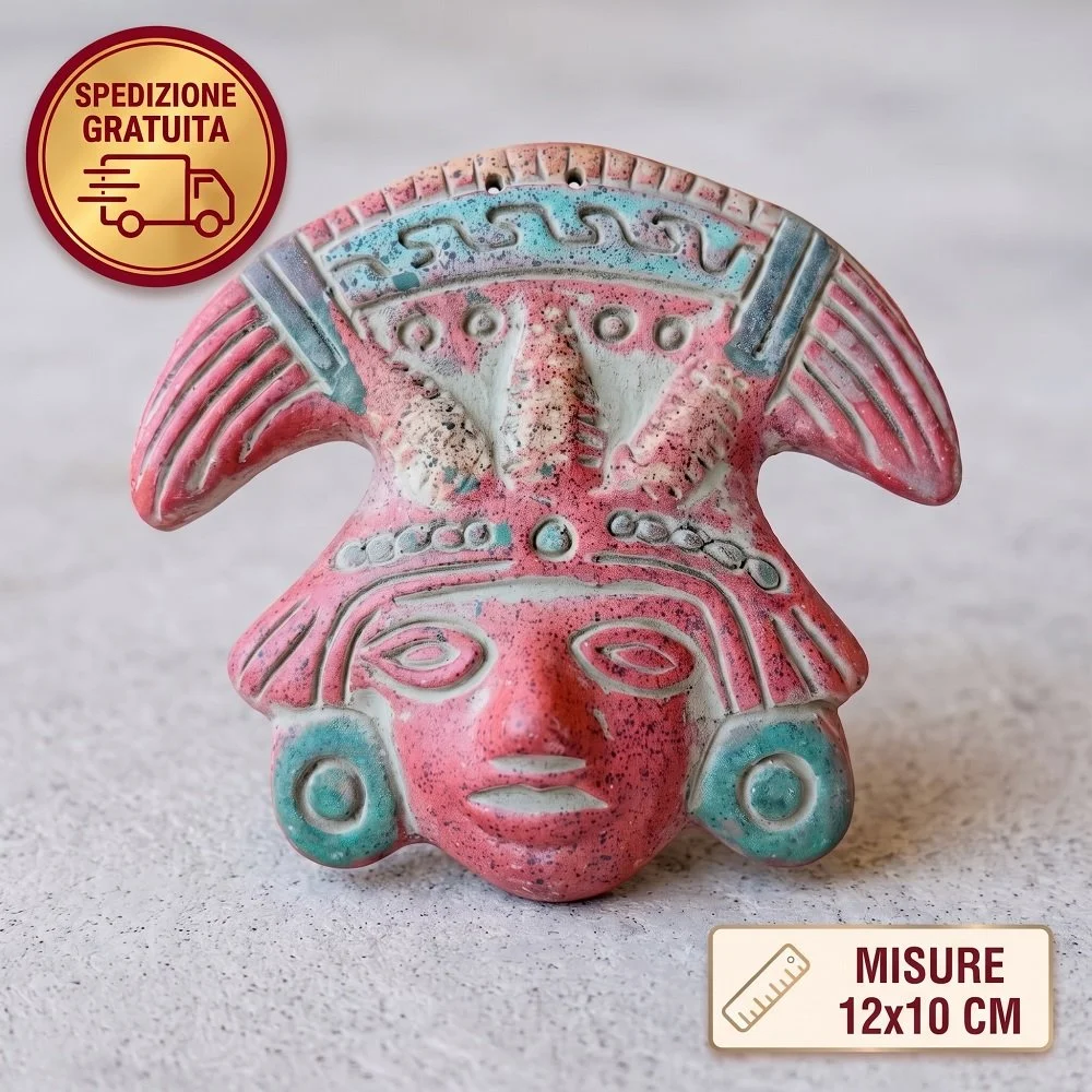 Maschera d'Epoca in Terracotta 12x10 cm Copricapo Alato Precolombiano – Fondo di Magazzino 1988