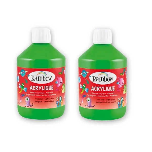 Lotto 2 Bottiglie Colore Acrilico Rainbow 500 ml Verde Chiaro - Scorta Fai da Te