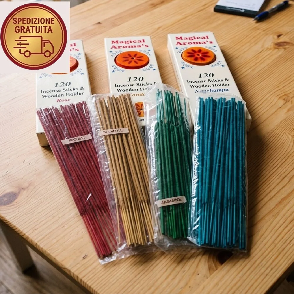 Maxiset 360 Bastoncini Incenso (3 Confezioni da 120 Pz) + 3 Porta-Incenso in Legno Colorati