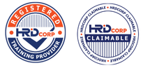 Two circular logos for HRD Corp, with one labeled 'Registered HRD Corp' and the other 'Claimable HRD Corp'.