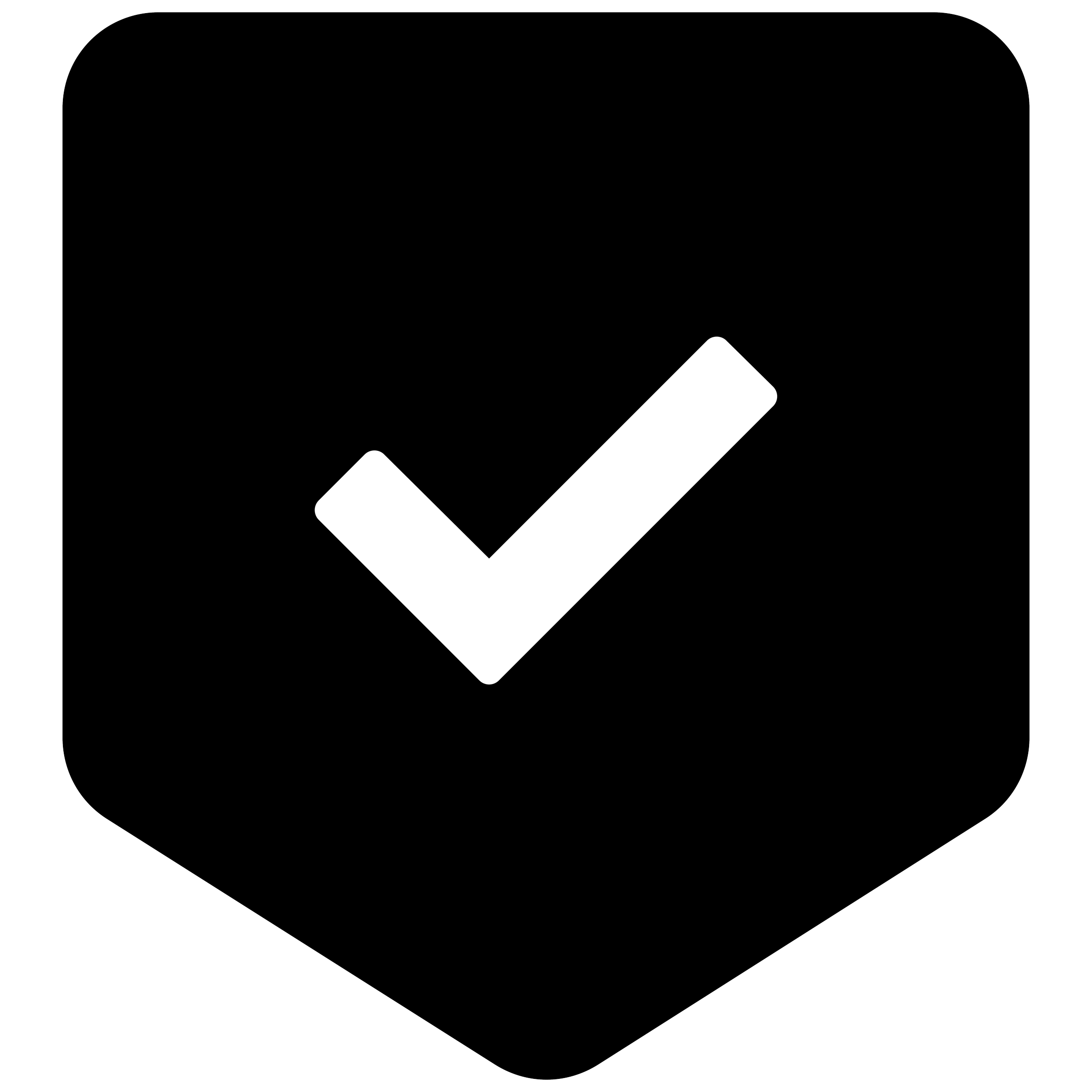 Black background with a large white check mark inside a rounded square outline.