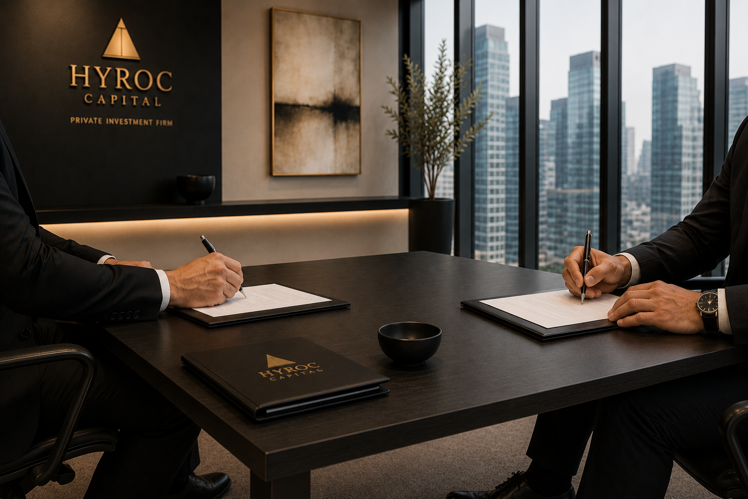 Business meeting discussing long-term investment opportunities.