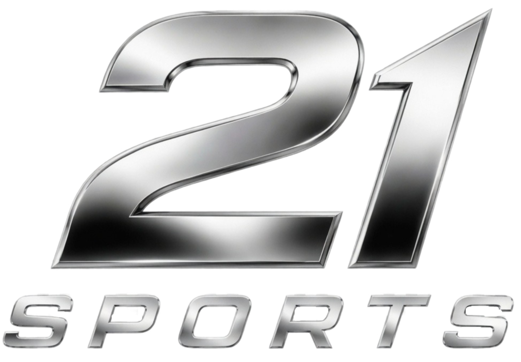 Silver metallic logo with the number two and the number one, with the words 'SPORTS' written below in gray, stylized font.
