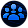 Icon of three blue human figures on a dark blue background