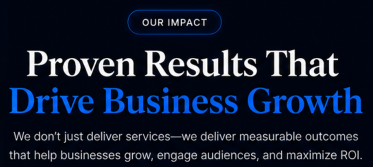 A digital graphic with the title 'Proven Results That Drive Business Growth' and a subtitle emphasizing measurable outcomes for business growth and engagement.