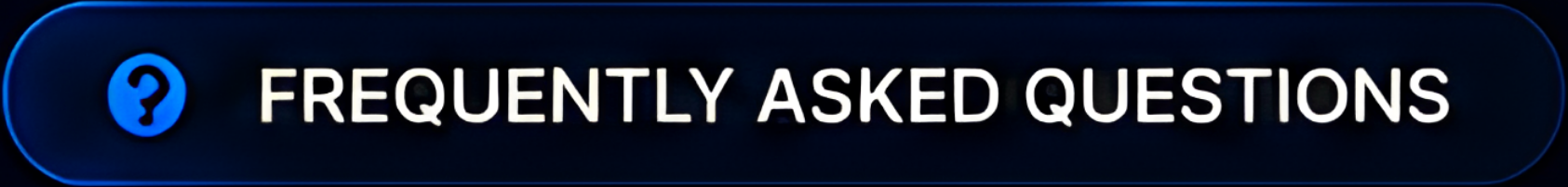 Blue button with a question mark icon and the text 'FREQUENTLY ASKED QUESTIONS' in white.