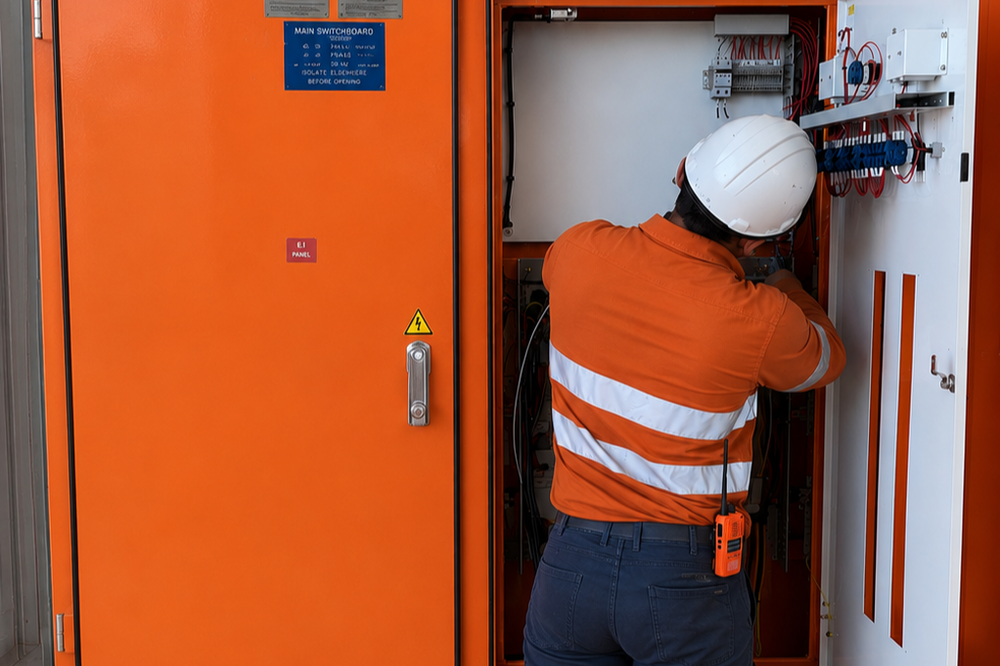 Electrician upgrading a commercial switchboard