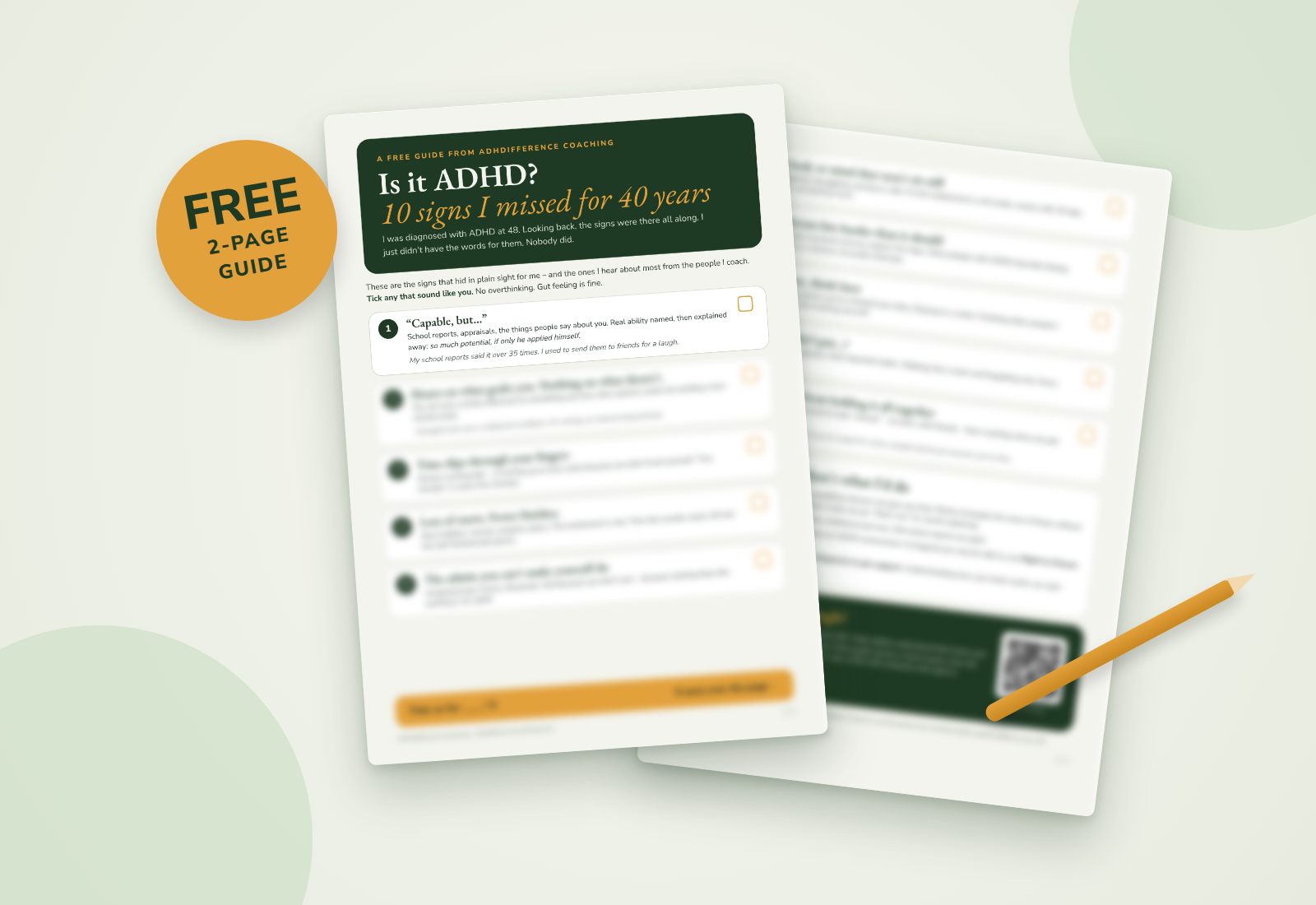 Free 2-page guide by ADHD coach Chris Salt: Is it ADHD? 10 signs I missed for 40 years, a tick-box checklist