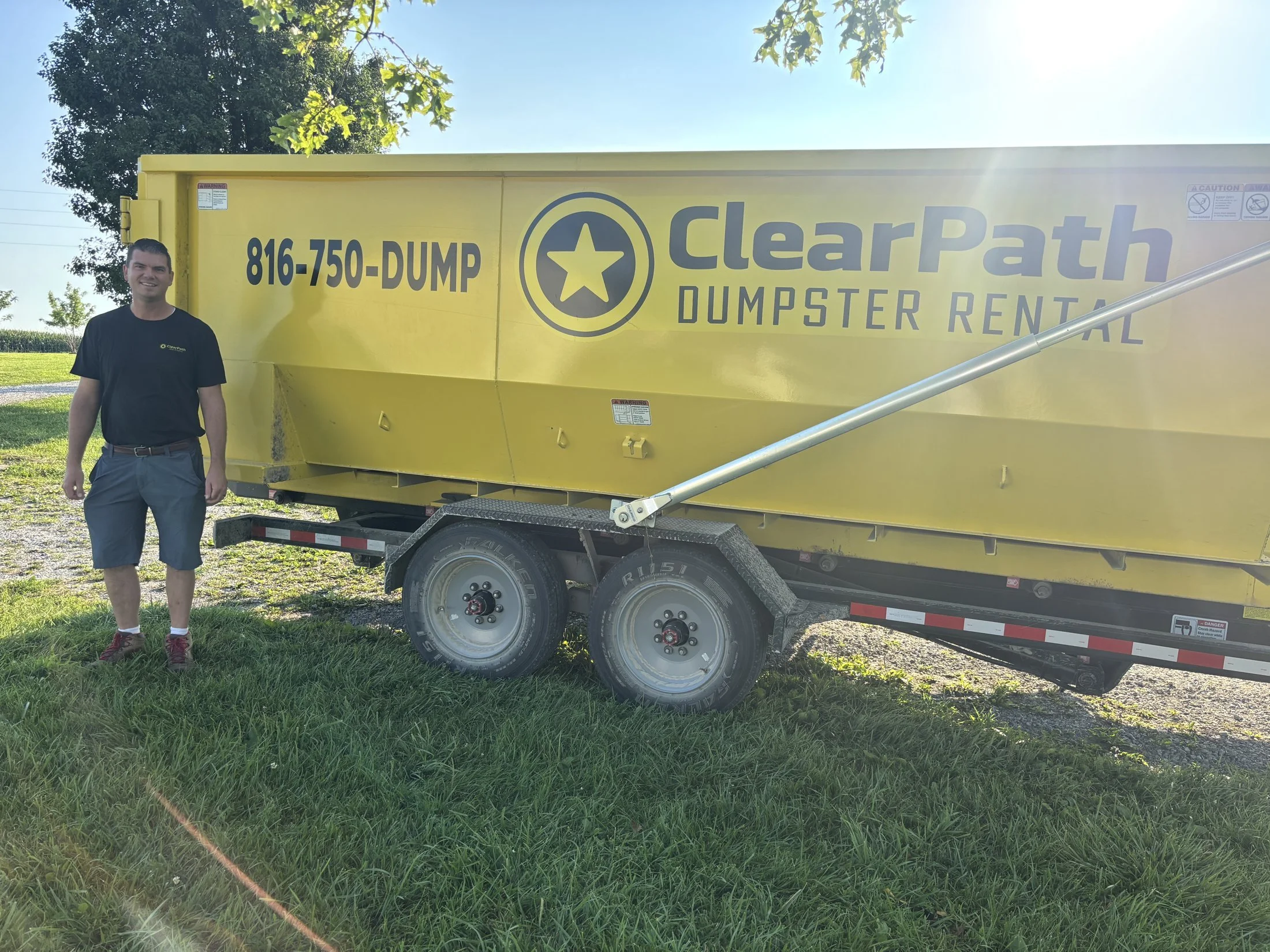 ClearPath Dumpster Rental owner with a 15 yard roll-off dumpster in Kansas City